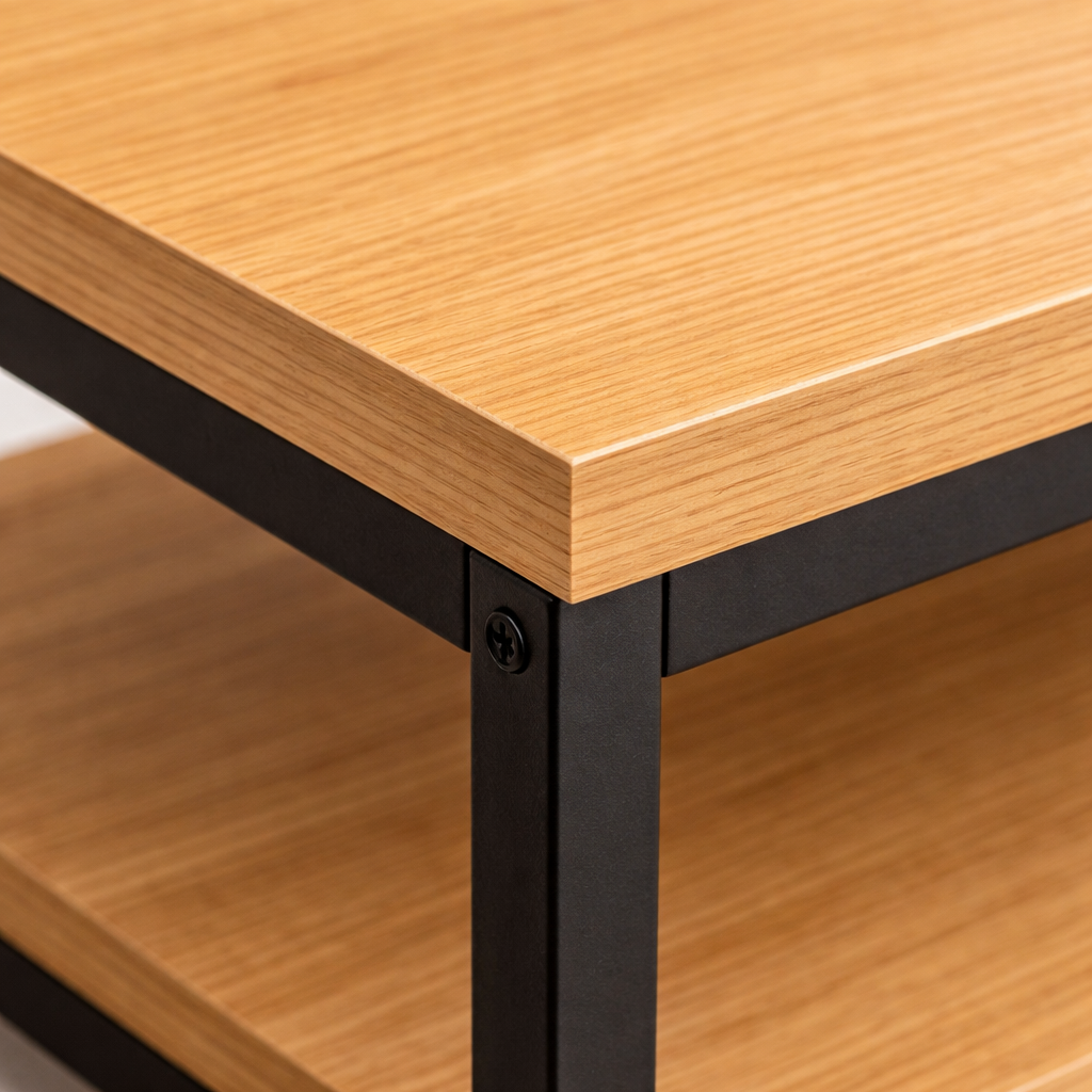 Wooden table with black metal legs